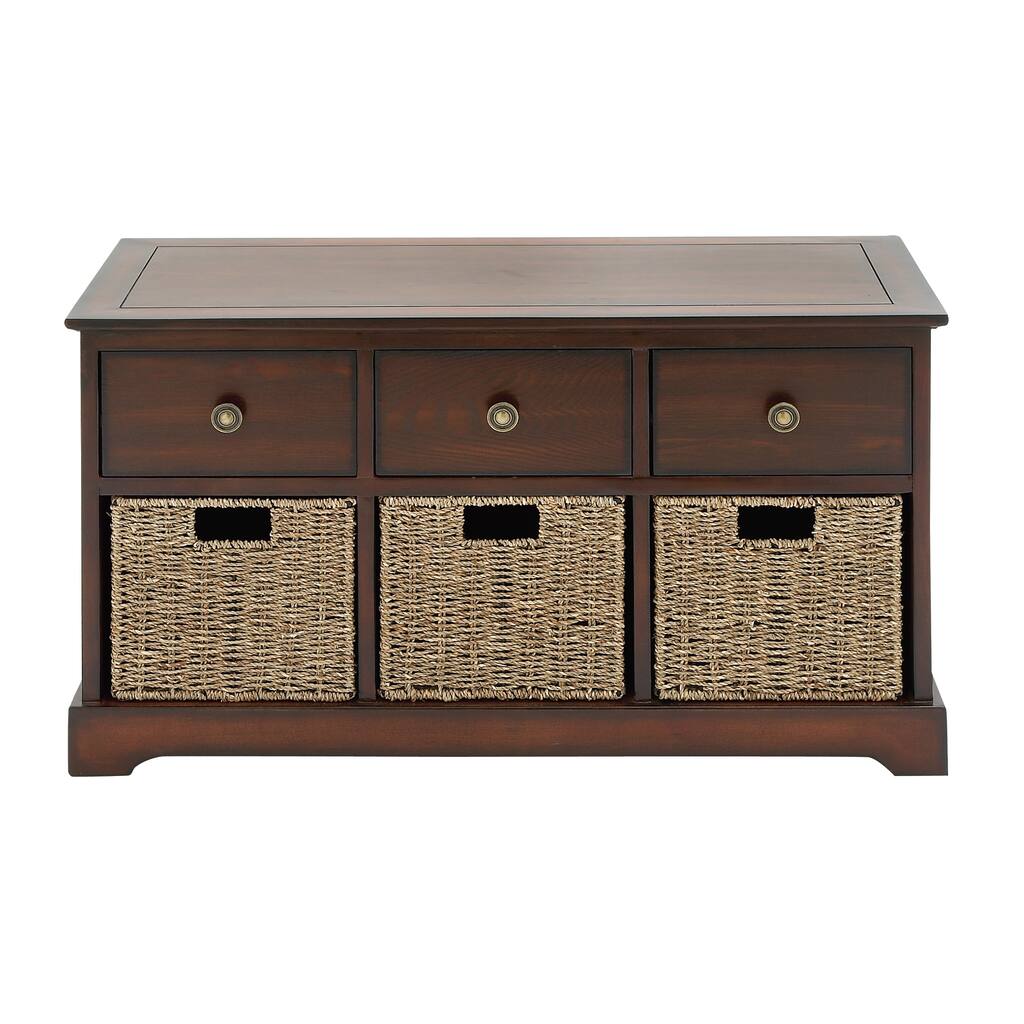 Wooden Brown 20-inch 3-basket Storage Chest