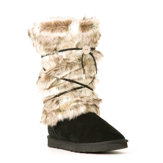 SODA SKI Women's Moccasin Soft Faux Fur Lace Up Mid Calf Casual Boots ...