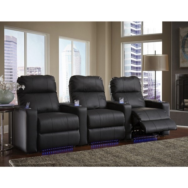 Shop Executive Black Bonded Leather Straight Row Home Theater Seating