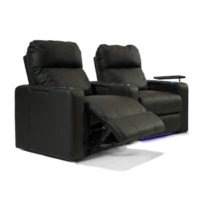 Home Theater Seating Leather/ Match, Curved Row with Power Recline - Black