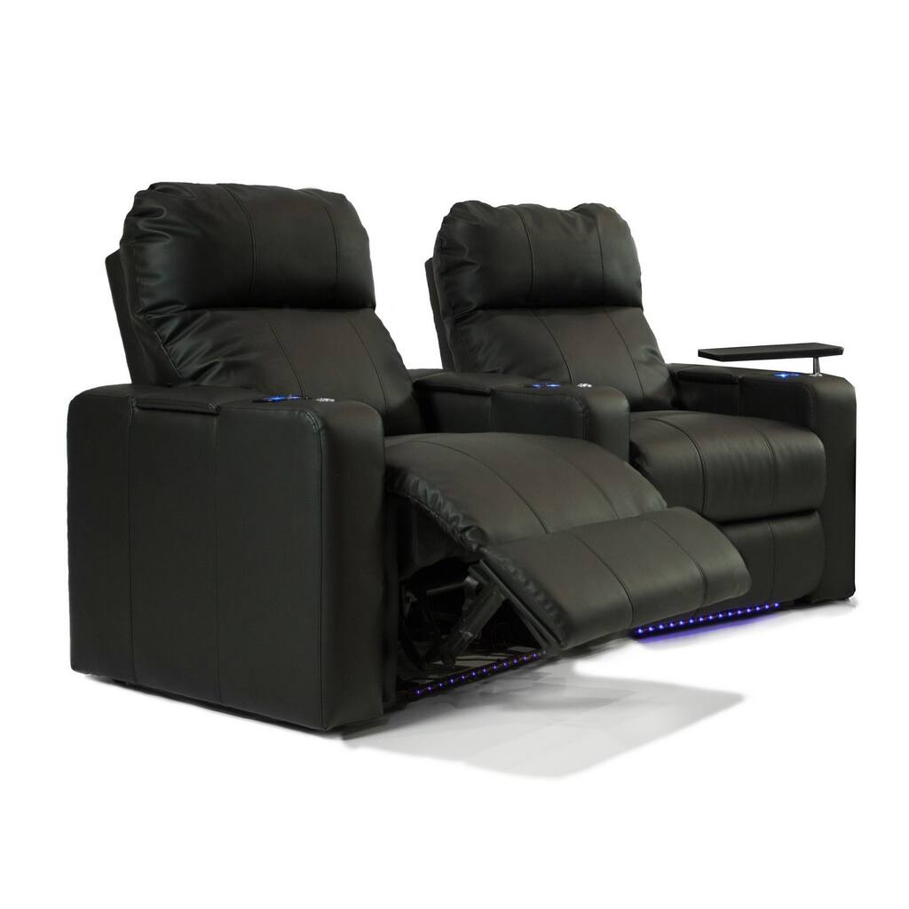 Home Theater Seating Leather/ Match, Curved Row with Power Recline - Black