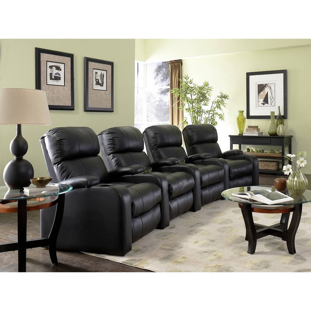Black Bonded Leather Curved Row Home Theater Seating with Manual Recline