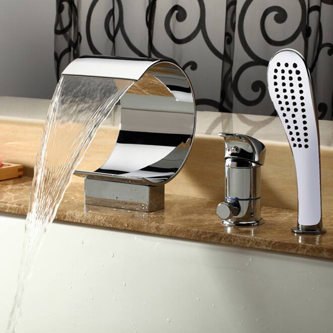 Kokols Bathroom Chrome Waterfall Tub Faucet and Shower Handle