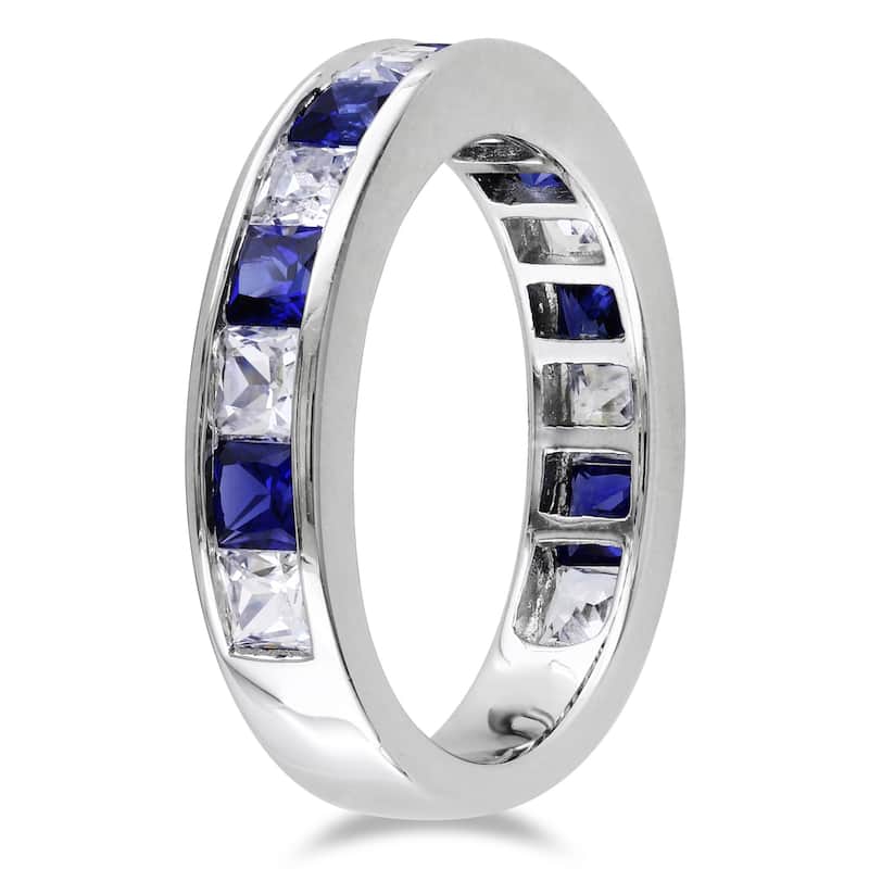 Miadora Sterling Silver 2 1/3ct TGW Square-cut Created Blue and White Sapphire Stackable Anniversary