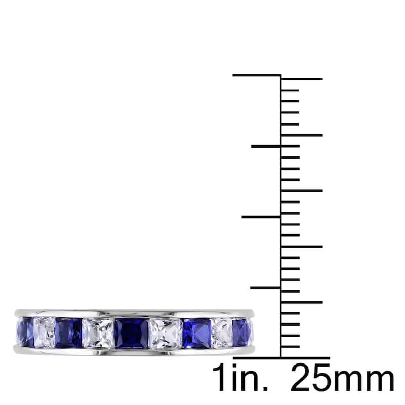 Miadora Sterling Silver 2 1/3ct TGW Square-cut Created Blue and White Sapphire Stackable Anniversary