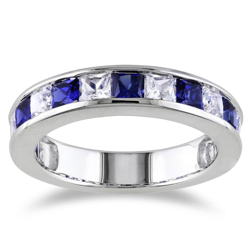 Miadora Sterling Silver 2 1/3ct TGW Square-cut Created Blue and White Sapphire Stackable Anniversary - 5