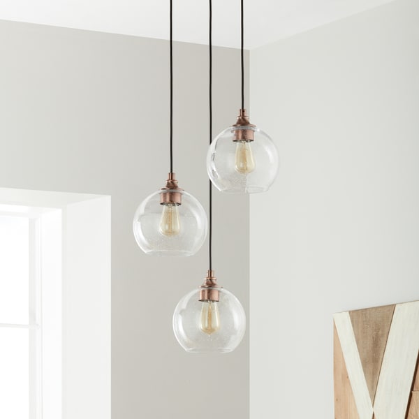 Shop Uptown Clear Globe Cluster Copper 3-light Pendant ...