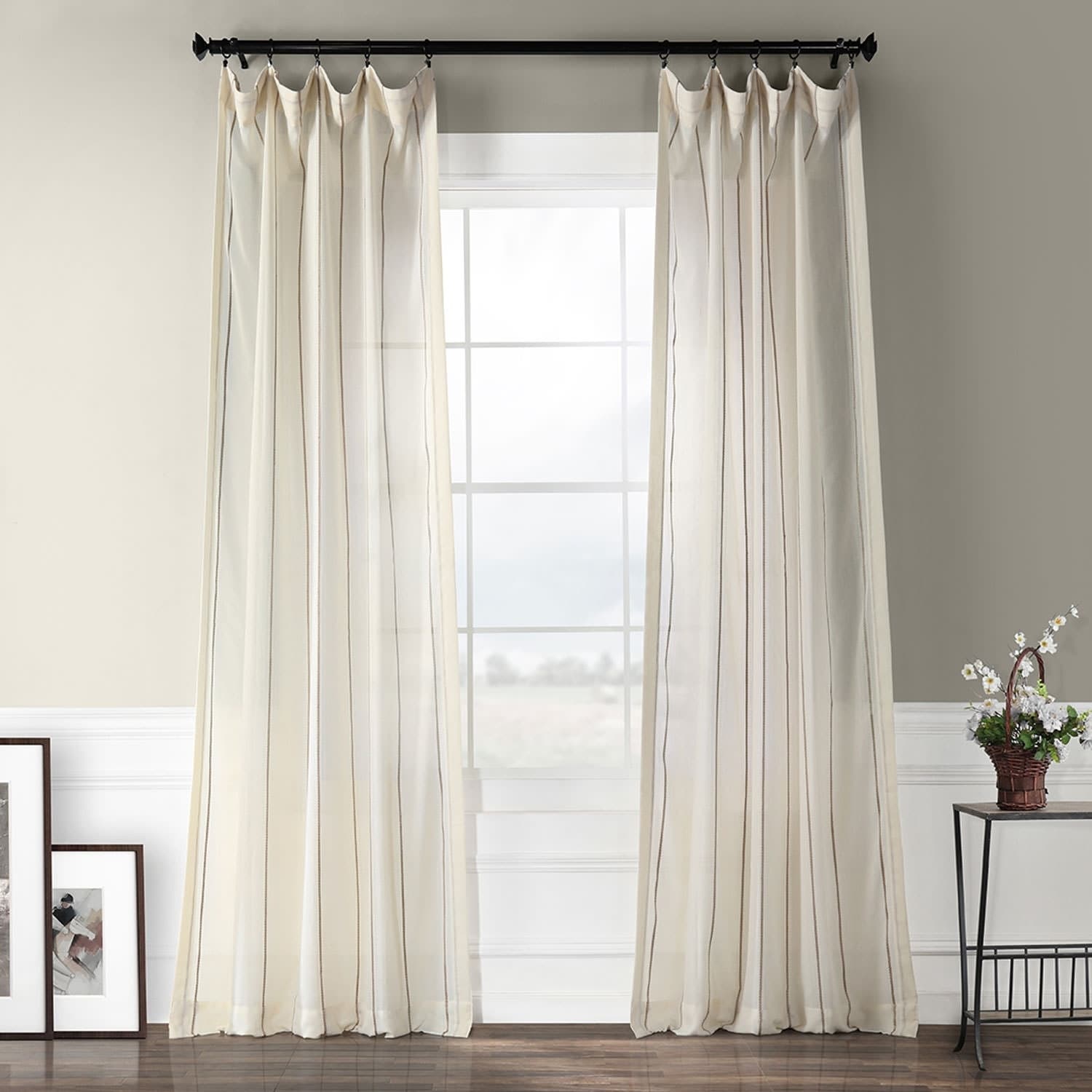 Exclusive Fabrics Aruba Striped Linen Sheer Curtain 1 Panel