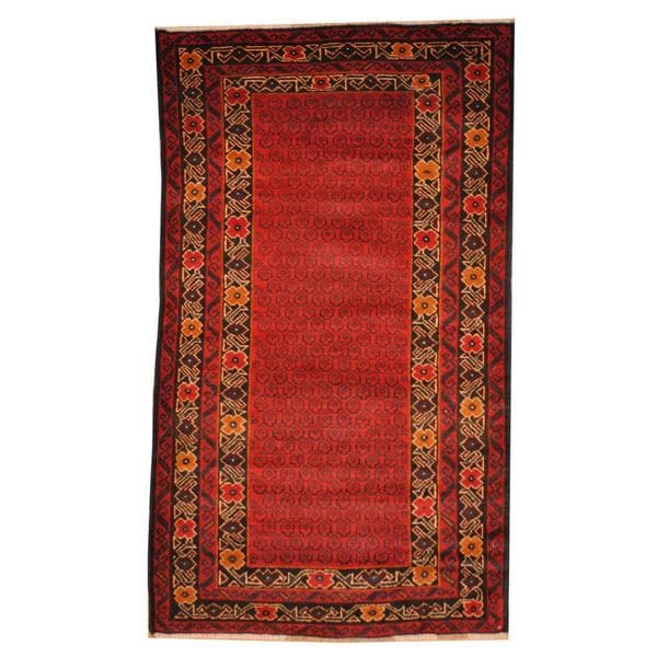 Handmade Herat Oriental Semi-antique Afghan Tribal Balouchi Rust/ Navy Wool Rug (Afghanistan) - 2'9 x 4'9