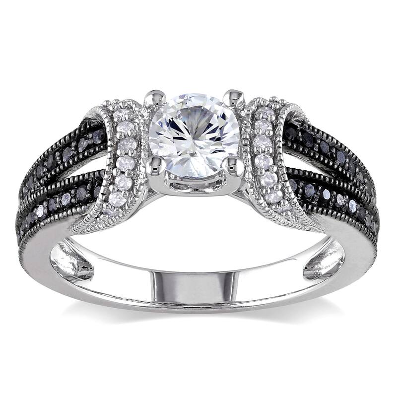 Miadora Sterling Silver Created White Sapphire and 1/4ct TDW Black and White Diamond Split Shank Eng - 4
