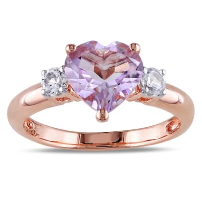 Miadora Rose Plated Silver Rose de France and Created White Sapphire Heart Ring