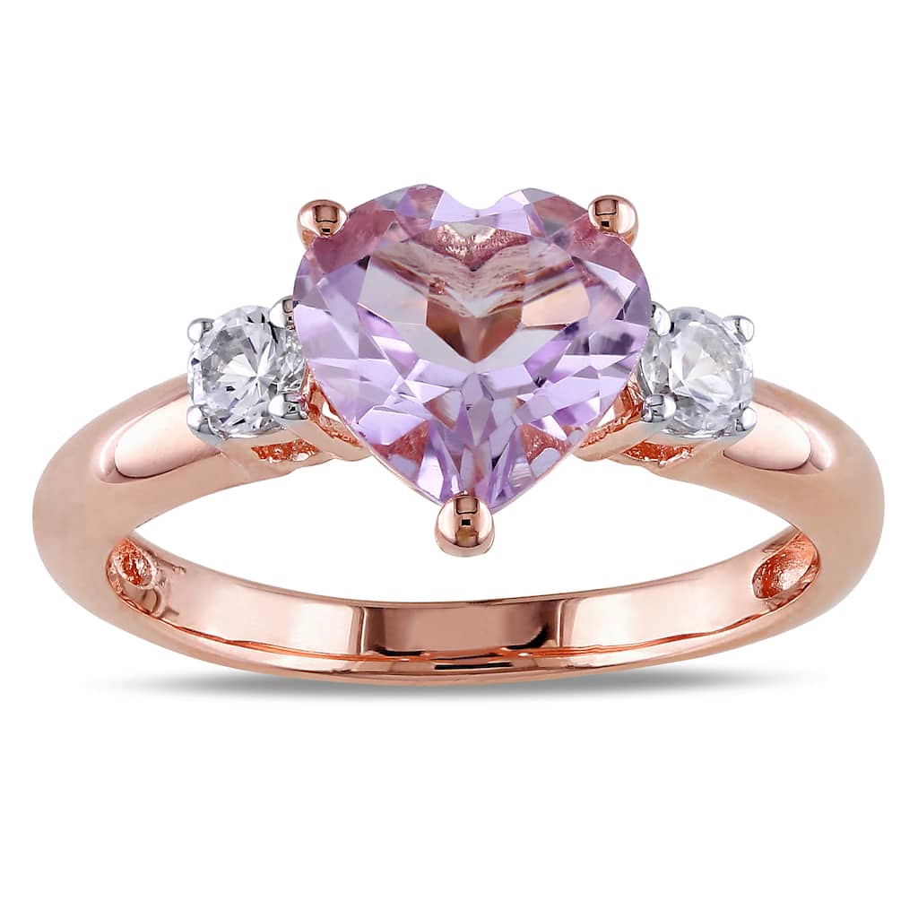 Miadora Rose Plated Silver Rose de France and Created White Sapphire Heart Ring