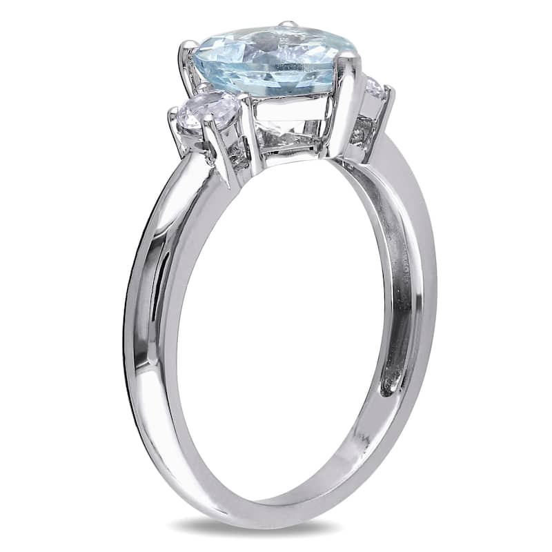 Miadora Sterling Silver Aquamarie and Created White Sapphire Heart Ring