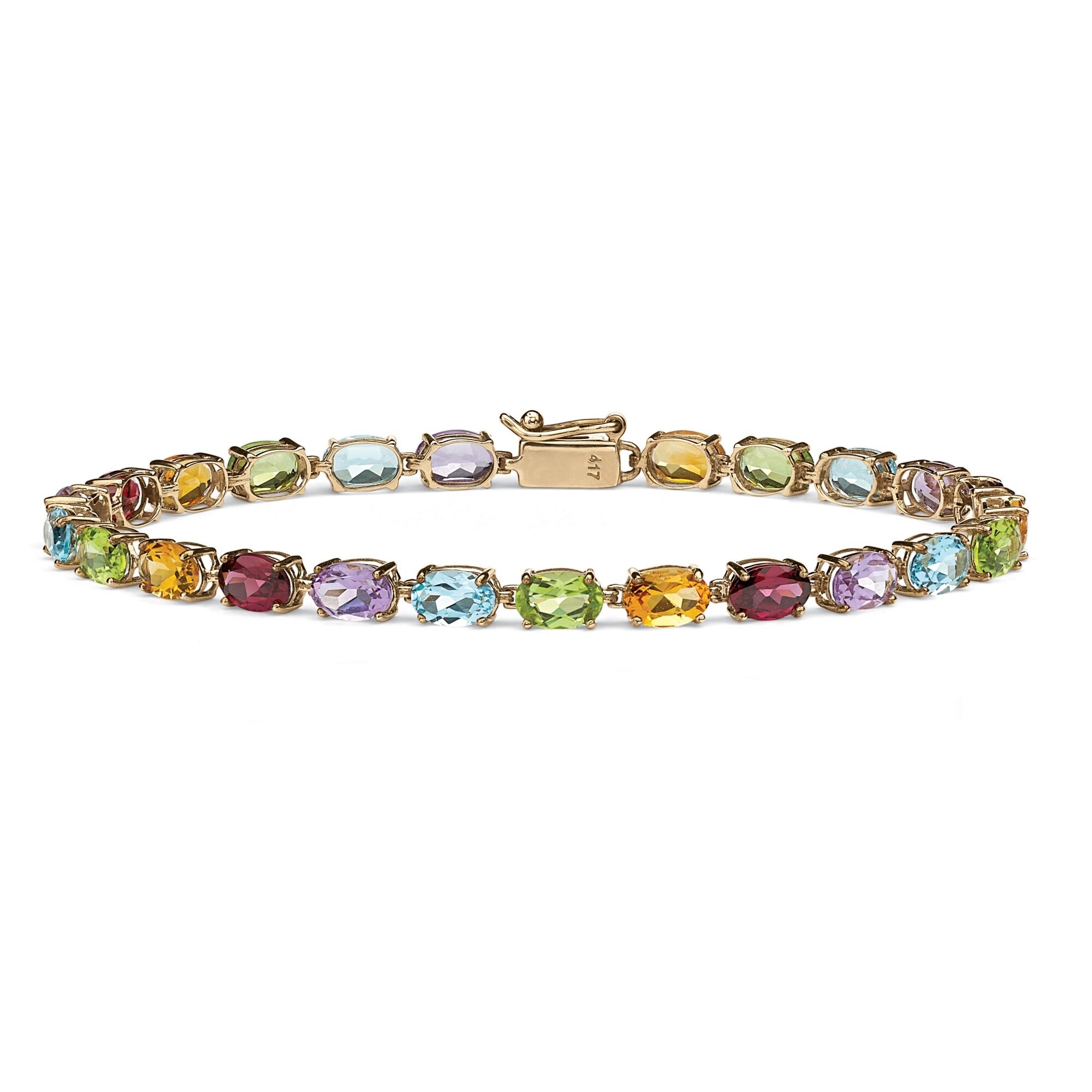 14K Yellow Gold Bracelet With Round Multi-Color Gemstones 7 Inches