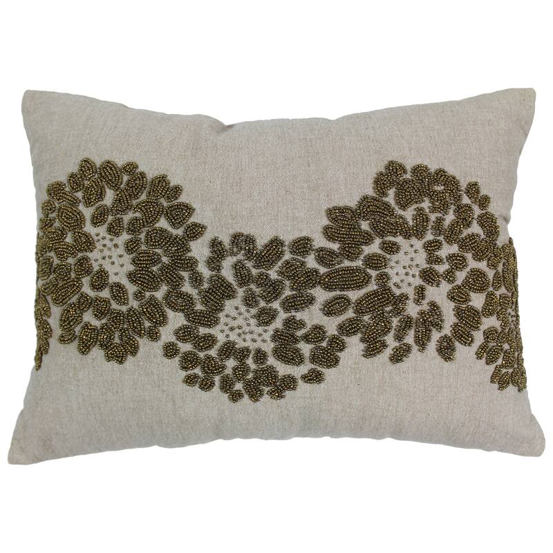 Blazing Needles 18-inch by 13-inch Floral Pattern Beaded Chambrey Throw Pillows (Set of 2)