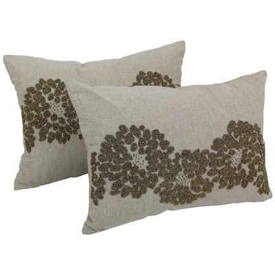 Blazing Needles 18-inch by 13-inch Floral Pattern Beaded Chambrey Throw Pillows (Set of 2)