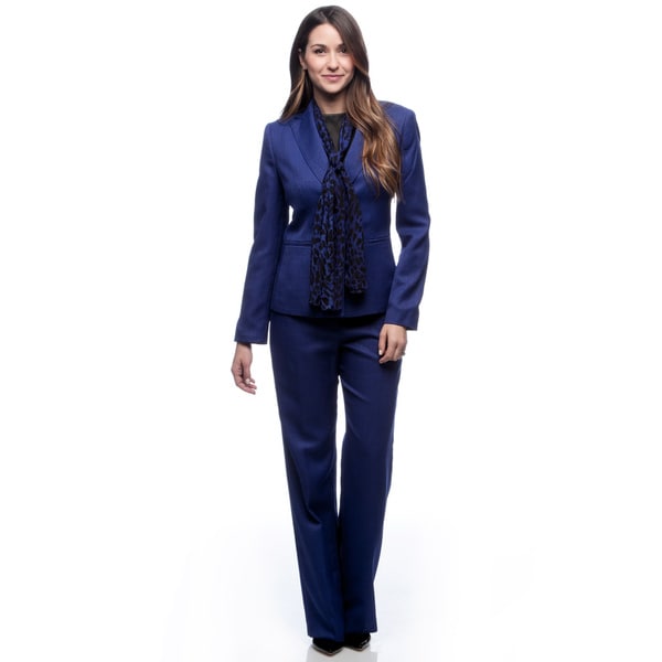 Le Suit Women's Royal Blue Melange Twill Pant Suit with Scarf - Free ...