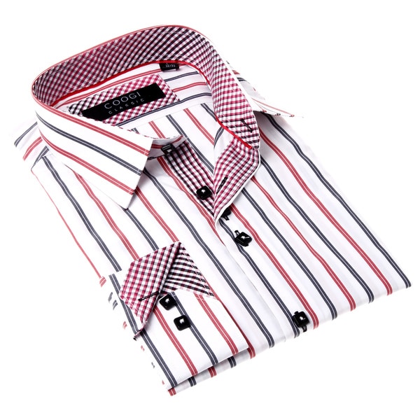 Shop Coogi Men s White  Dress  Shirt  with Red  and Blue 