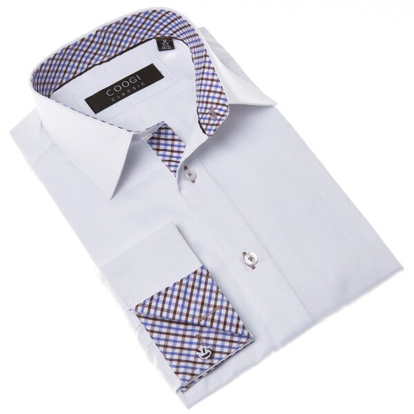 Shop Coogi Men s White  Classic fit Dress  Shirt  with Brown 