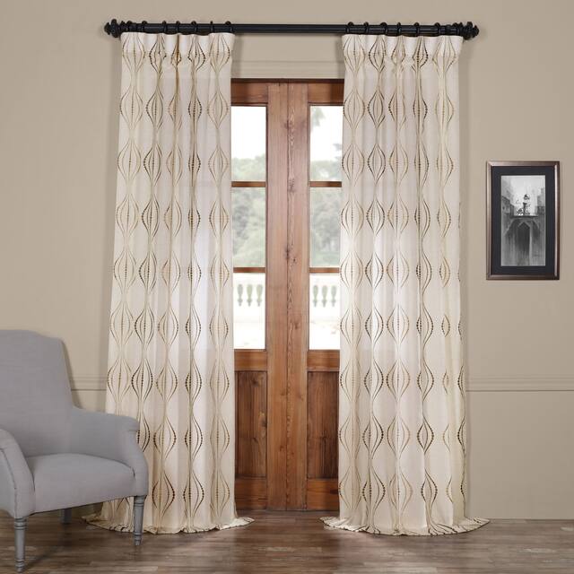 Exclusive Fabrics Suez Embroidered Faux Linen Sheer Curtain (1 Panel) - 50 X 96 - Bronze