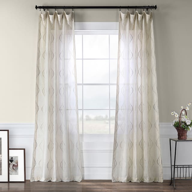 Exclusive Fabrics Suez Embroidered Faux Linen Sheer Curtain (1 Panel) - 50 X 108 - Natural
