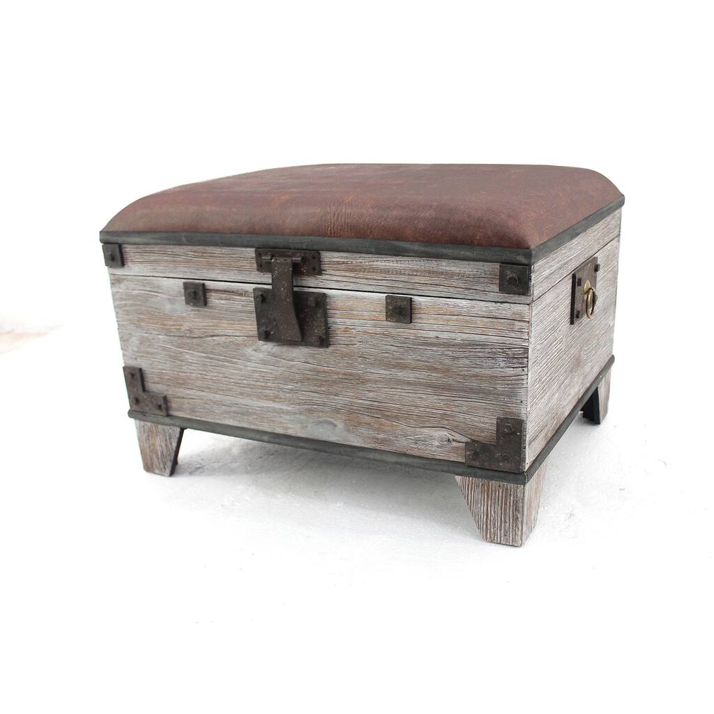 Distressed Wooden Storage Stool/ Ottoman