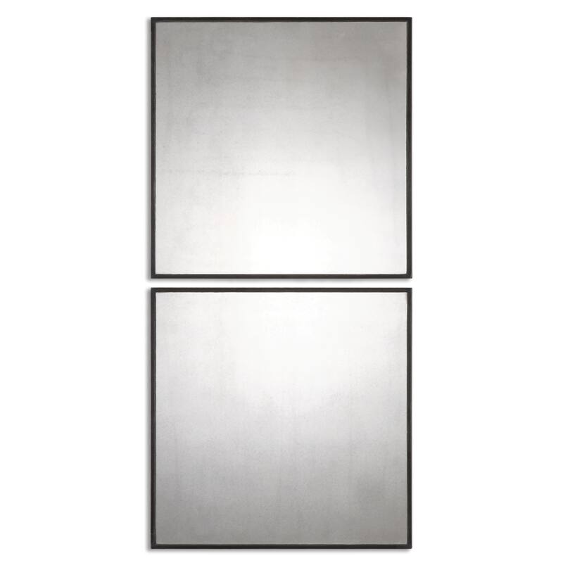 Uttermost Matty Antiqued Square Wall Mirrors (Set of 2) - Black - 23.5x23.5x1