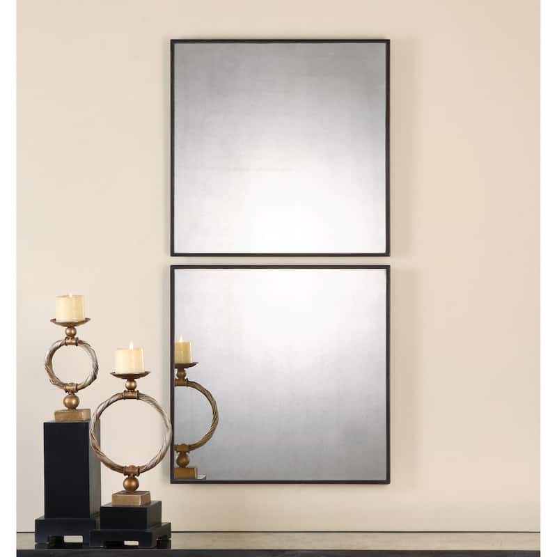 Uttermost Matty Antiqued Square Wall Mirrors (Set of 2) - Black - 23.5x23.5x1