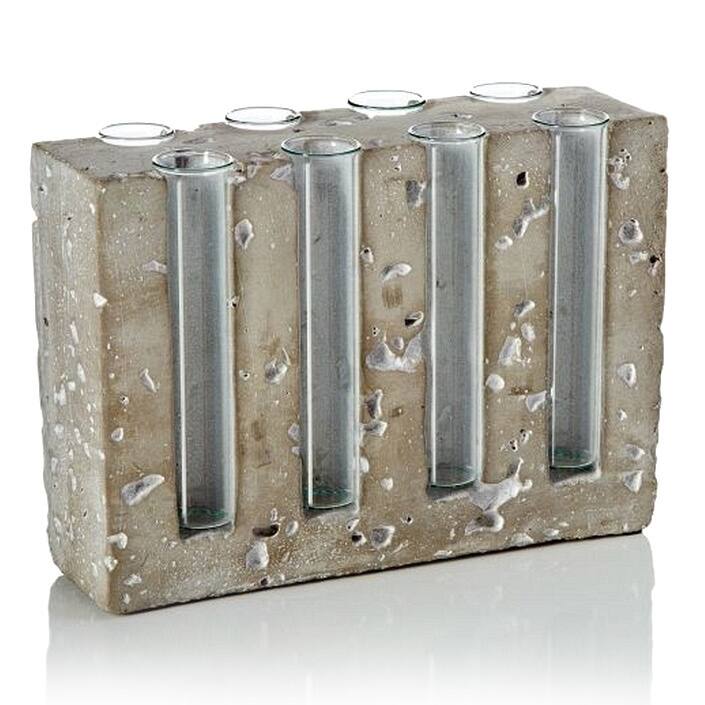 7-inch x 2-inch x 5-inch Cement Deco with 8 Glass Tubes
