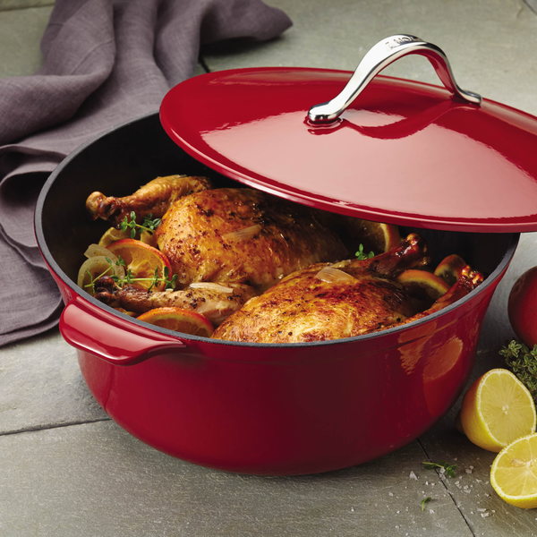 Anolon Vesta Cast Iron Cookware 7-Quart Round Covered Casserole, Paprika Red