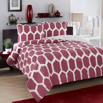 City Loft Honeycomb Red Reversible 3-piece Duvet Cover Set