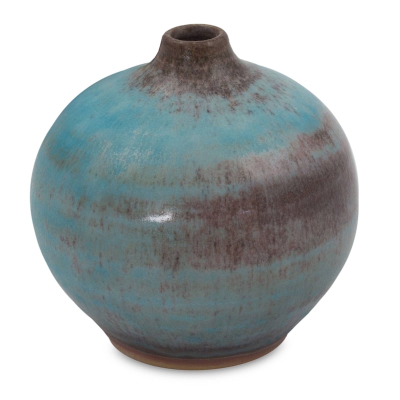 Handmade Turquoise with Brown Ceramic Bud Vase (Thailand) - turquoise