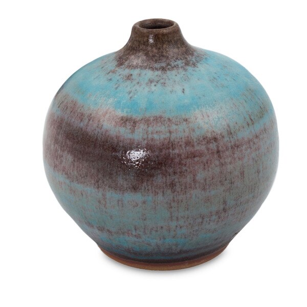 Turquoise Realm Mid Century Asian Style Turquoise Blue with Brown Undertones Suitable for Flowers Ceramic Bud Vase (Thailand)