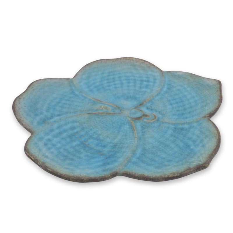 Handmade Celadon Ceramic 'Turquoise Vanda' Serving Plate (Thailand) - 7x7