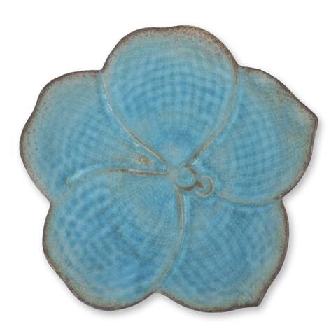 Handmade Celadon Ceramic 'Turquoise Vanda' Serving Plate (Thailand) - 7x7