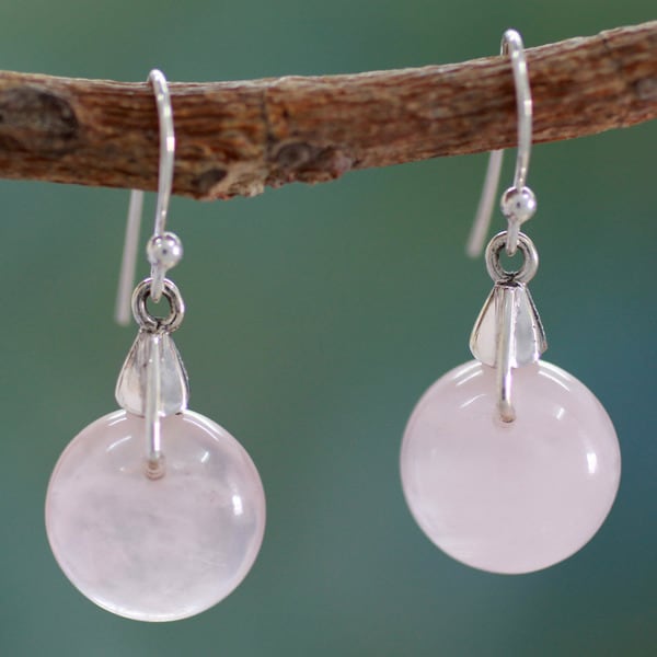 Pink Rose Quartz Sterling Silver Overlay 4 Grams Stud//Earring 10 mm Girls Jewelry