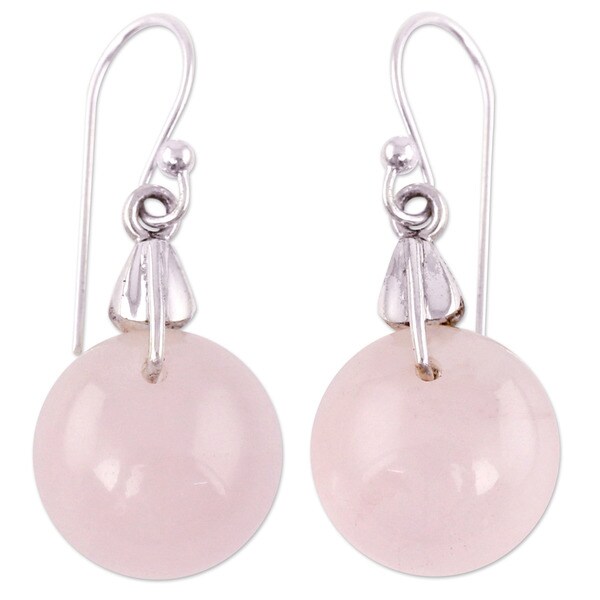 Handmade Sterling Silver Moon of Romance Quartz Earrings (India). Opens flyout.