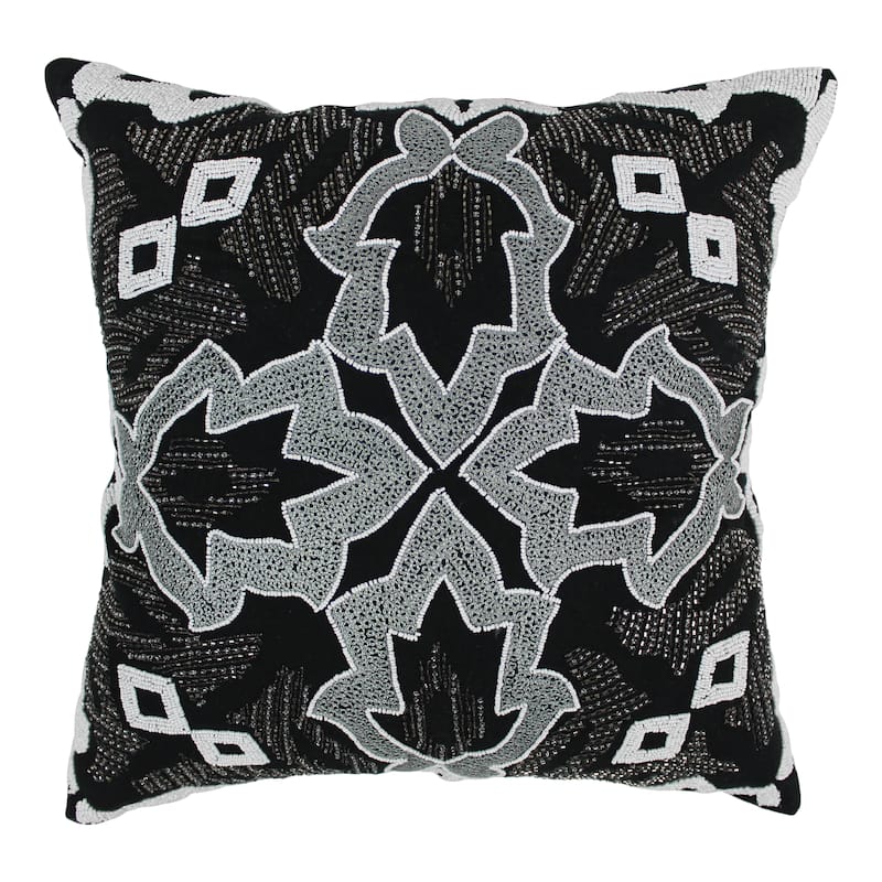 Blazing Needles 20-inch Symmetrical Floral Beaded Throw Pillow - Bed ...