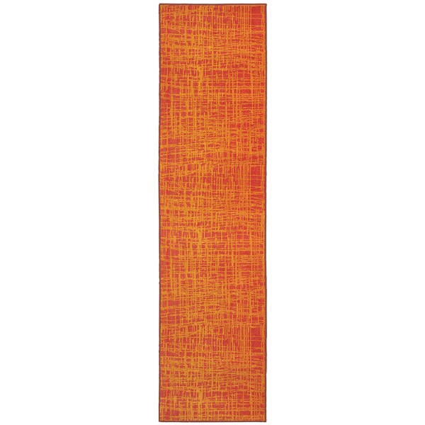 Aura Abstract Impressions Orange/ Yellow Area Rug (2'7 x 10') - 2'7" x 10' Runner