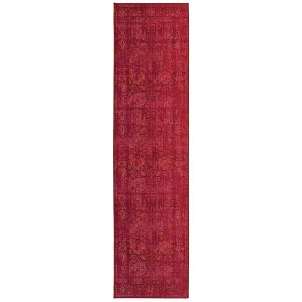 Aura Faded Traditions Floral Pink/ Red Area Rug (2'7 x 10') - 2'7" x 10' Runner