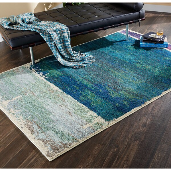 Shop Aura Faded Abstract Blue/ Purple Area Rug 6'7 x 9'1 On Sale