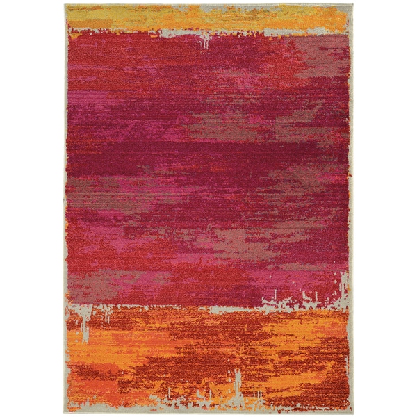 Aura Faded Abstract Orange/ Pink Area Rug (5'3 x 7'6) - 5'3" x 7'6"