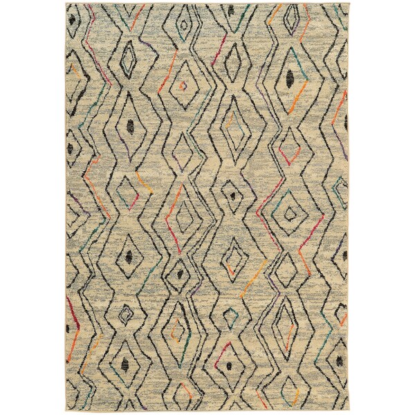 Shop Abstract Tribal Diamond Ivory/ Multi Rug (6'7 x 9'1) 6'7" x 9'1