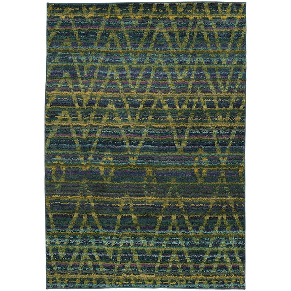 Tribal Chevron Etchings Green/ Blue Rug (9'9 x 12'2) - 9'9" x 12'2"