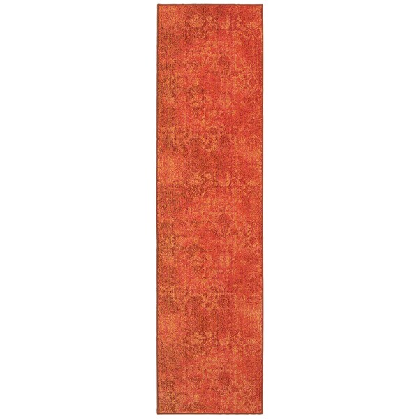 Aura Faded Floral Relief Orange/ Pink Area Rug (2'7 x 10') - 2'7" x 10'