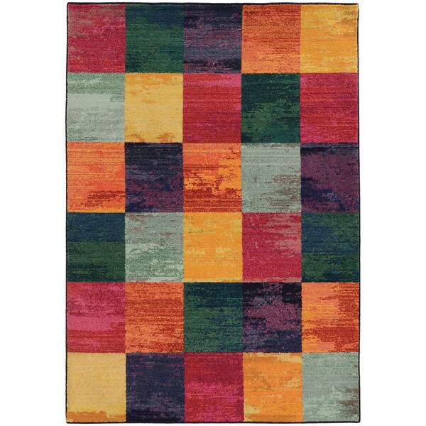 Aura Colors Geometric Block Blue/ Pink Area Rug (4' x 5'9) - 4' x 5'9"