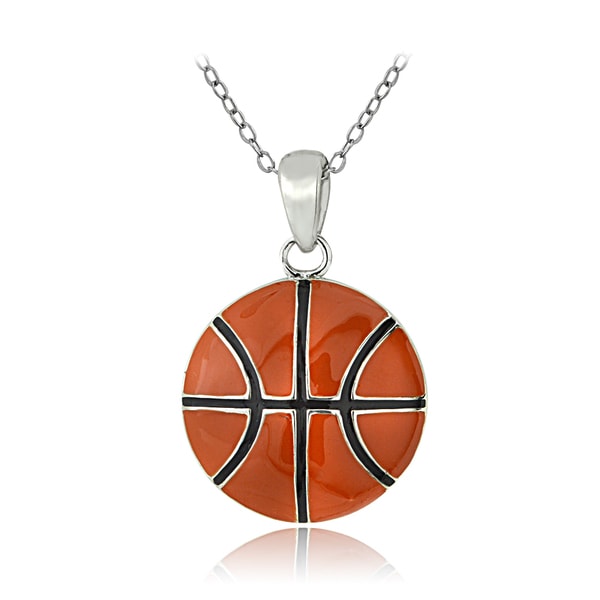 Shop Mondevio Sterling Silver Enamel Basketball Necklace - Free ...