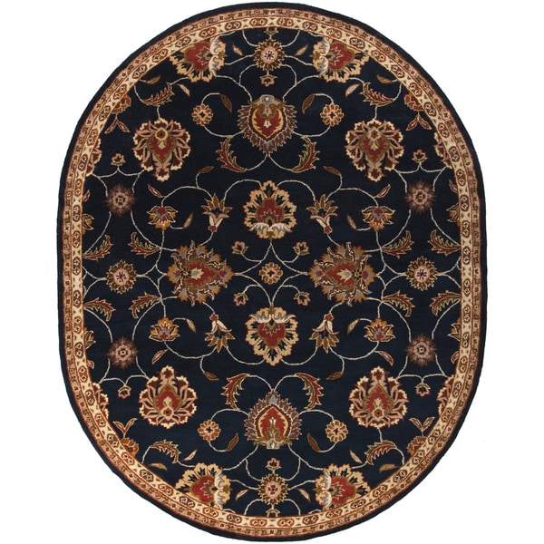 Hand-tufted Shelia Navy/Ivory Wool Area Rug - 6' x 9' Oval