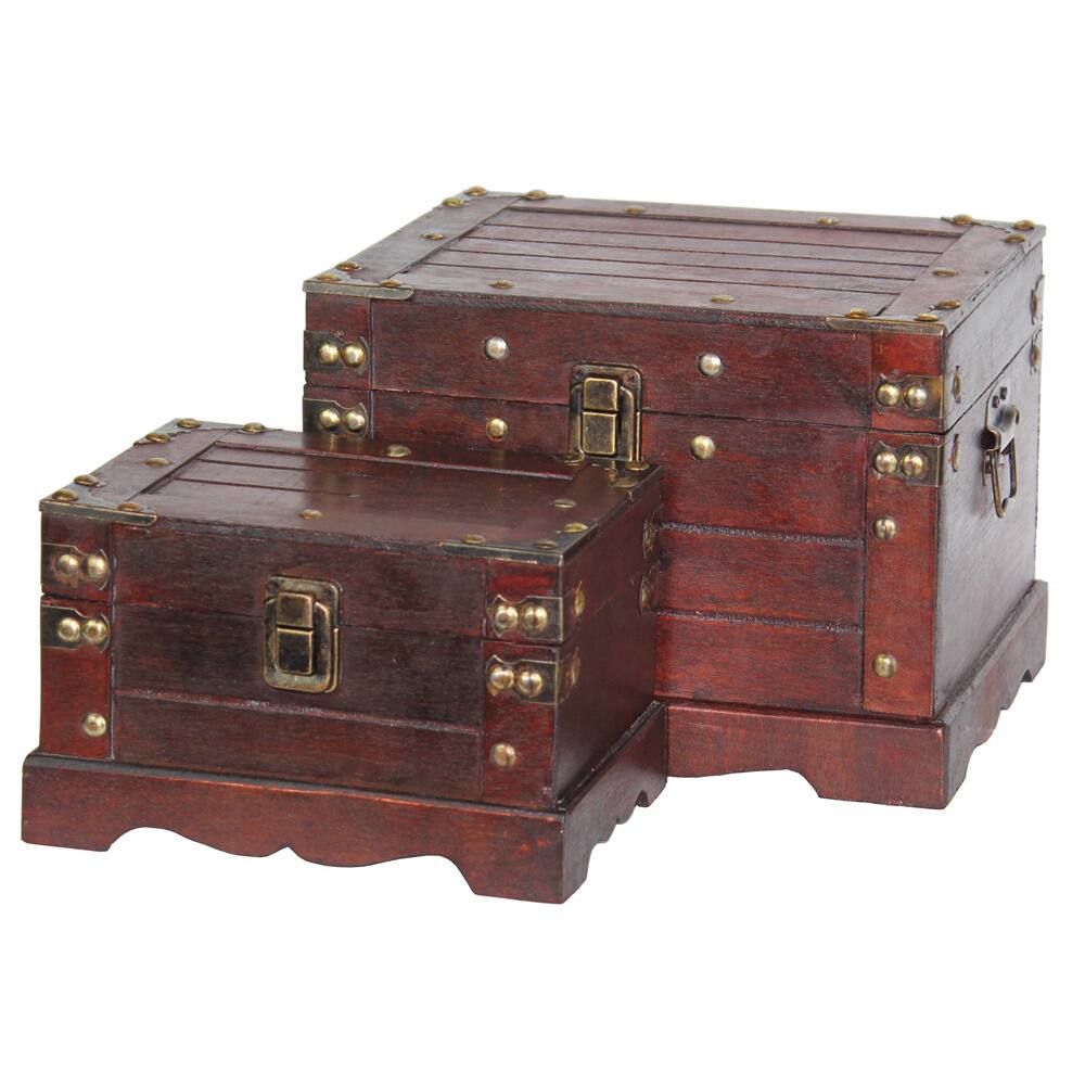 Old Style Wooden Chests (Set of Two)