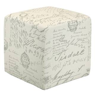 slide 1 of 1, Cortesi Home Linen Beige Script Braque Cube Ottoman